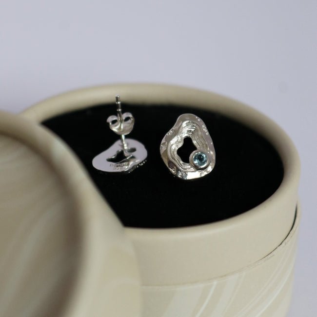 Eco-friendly recycled silver ear studs – artisan gold and silver topaz earrings