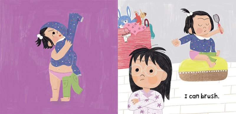  "By Myself!" children's board book featuring a toddler attempting to dress herself