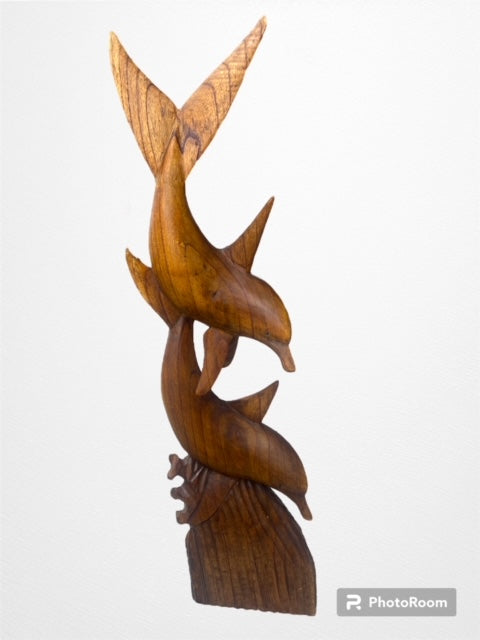 Carved Dolphin Wood Sculpture