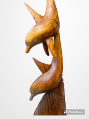 Carved Dolphin Wood Sculpture