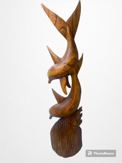 Carved Dolphin Wood Sculpture