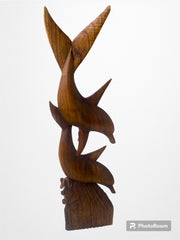 Carved Dolphin Wood Sculpture