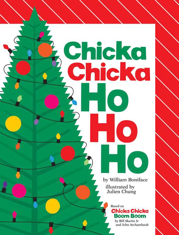 Book cover of 'Chicka Chicka Ho Ho Ho' with a Christmas tree design.