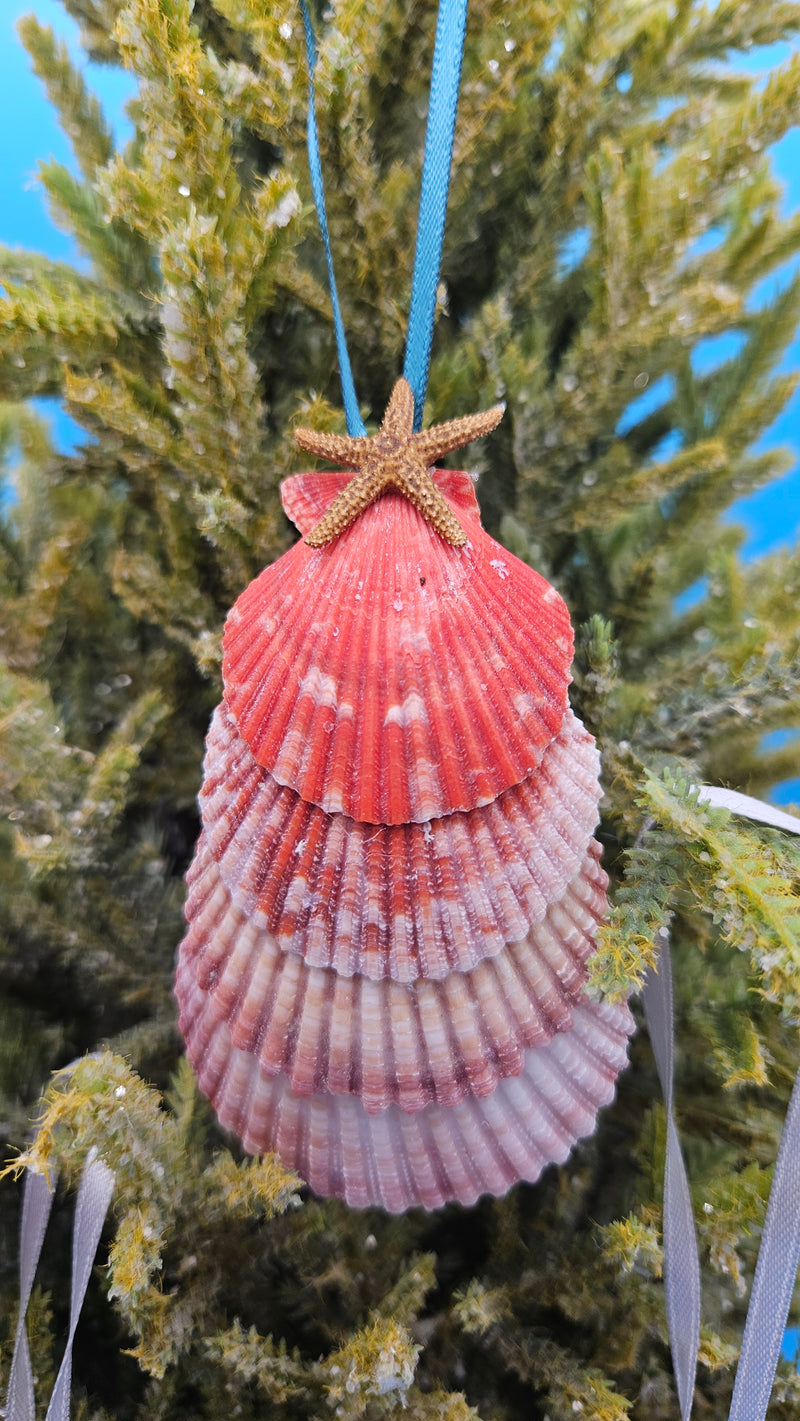 Christmas scallop shell ornament shell tree with starfish – coastal holiday decoration
