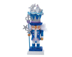 Decorative nutcracker with blue and white theme on a white background