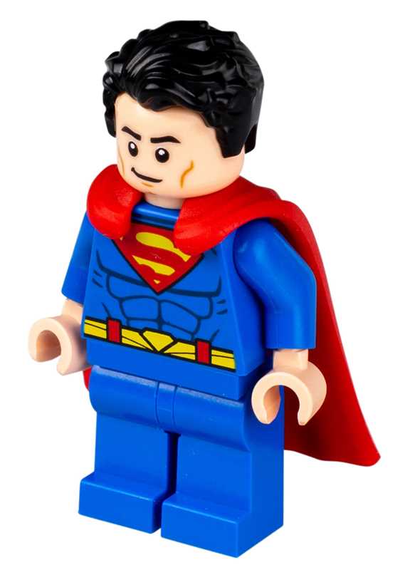 LEGO Superman figure with red cape and blue suit on a white background