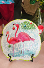 Coastal flamingo Christmas sand dollar – handmade tropical holiday decor