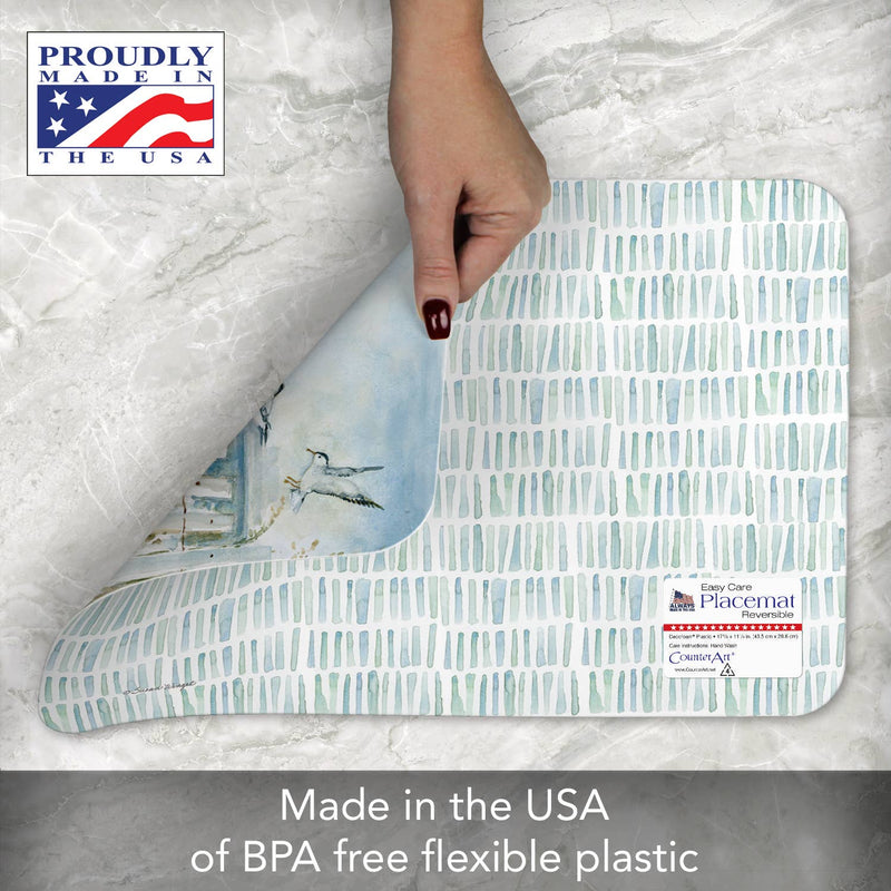 Coastal Sanctuary Reversible Rectangular Placemat – BPA-Free flexible plastic, Made in USA, Easy to Clean