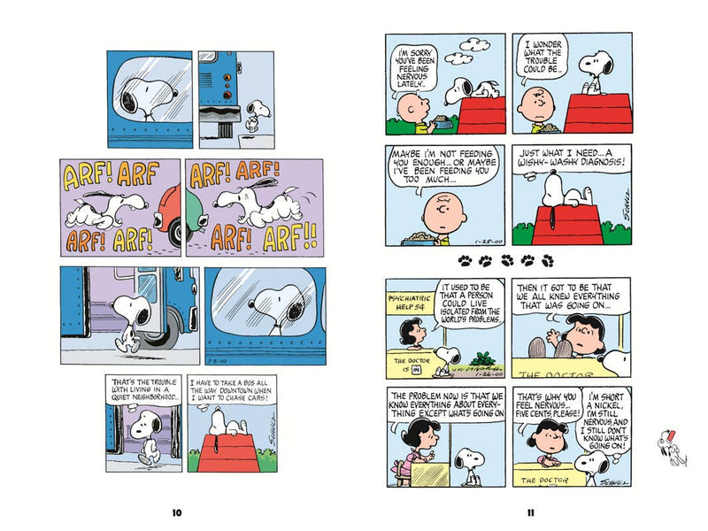 Comic strip with Snoopy and Charlie Brown in various panels