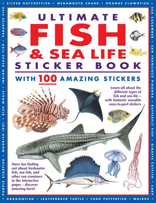 Cover of 'Ultimate Fish & Sea Life Sticker Book' with various sea creatures and stickers.