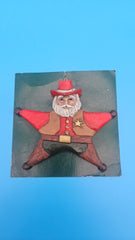 Vintage cowboy Santa with red hat and sheriff star – western Christmas tree ornament