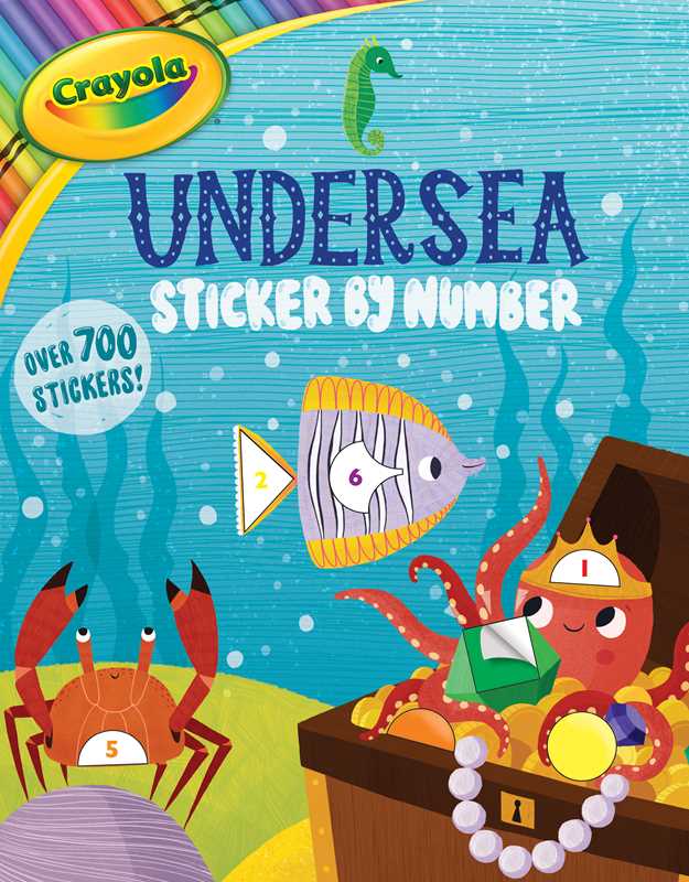 Crayola Undersea Sticker by Number book cover with colorful illustrations of sea creatures.