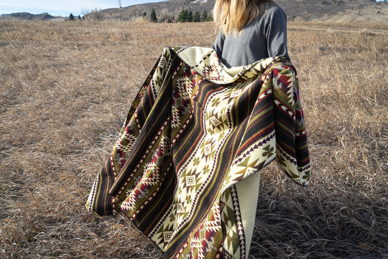 Andean Alpaca Wool Blanket - Cactus Queen Size (Reversible)
