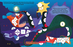 Illustration of marine life and numbers on a dark blue background