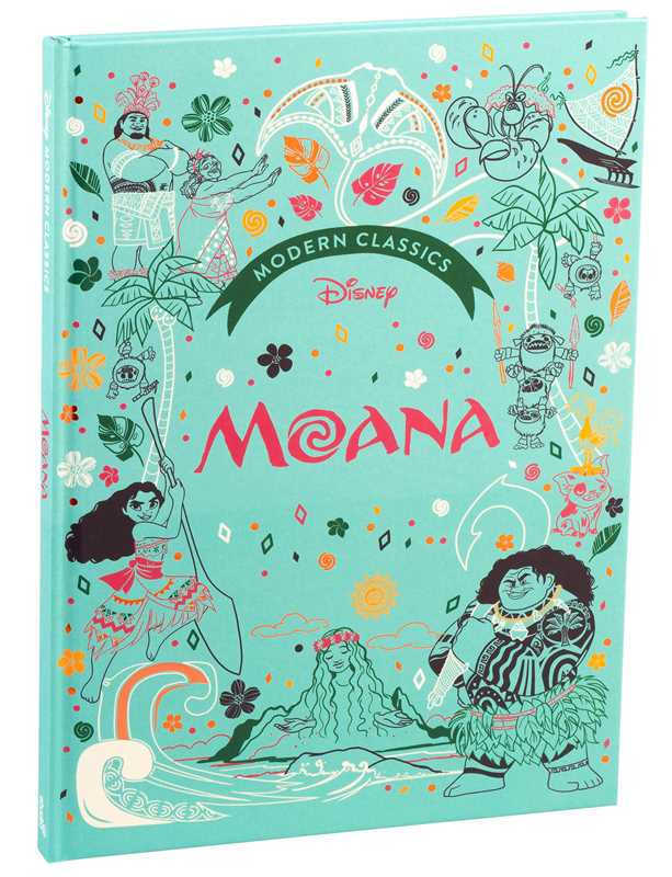 Book cover of 'Moana' from Disney with colorful illustrations on a light blue background