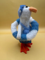Coastal felted duck figurine – side view with float