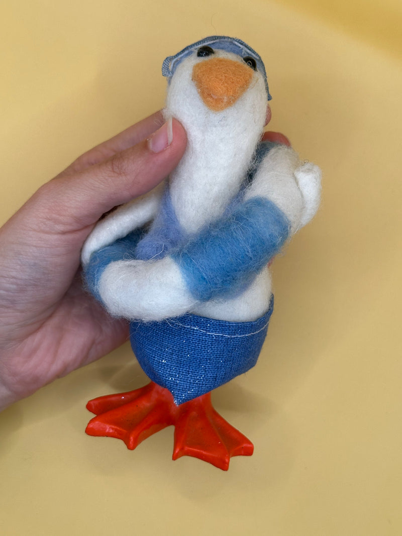 Felted Wool Swimming Duck Figurine Coastal Statue Hand-Held