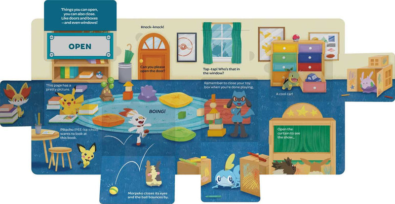 Children's book with colorful illustrations of a classroom and various activities.