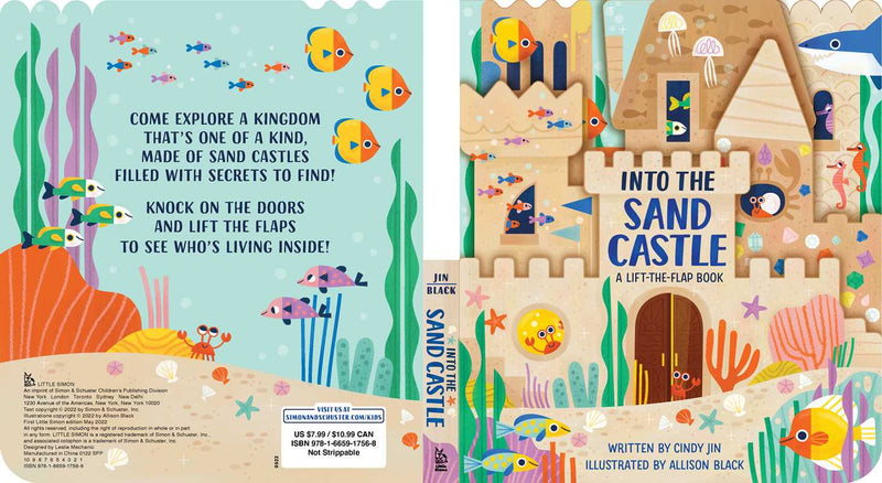 Children's book cover with sandcastle illustration and ocean-themed text