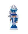 Blue and white nutcracker figurine with a hat