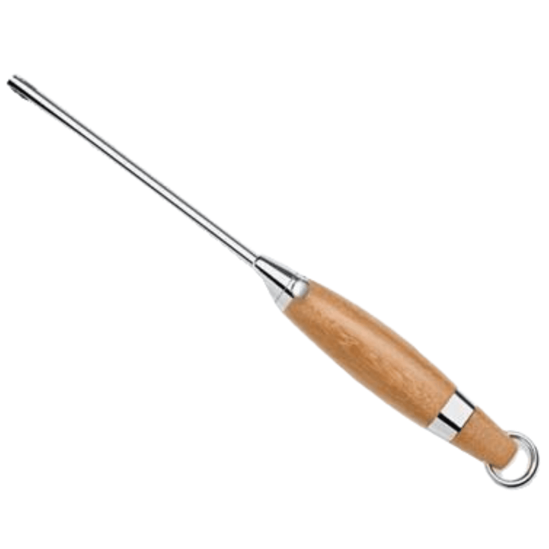 Long decorative lighter featuring a polished metal stem and a smooth natural bamboo handle with silver accents and a hanging loop at the base.