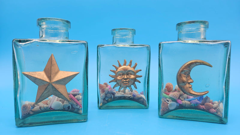 Glass bottle with celestial rustic style – coastal home decor accessory