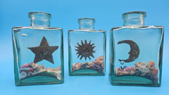 Trio of Glass celestial bottle   in rustic style – coastal home decor accessory