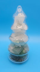 Glass Christmas tree filled with white and green sea glass – coastal holiday accent