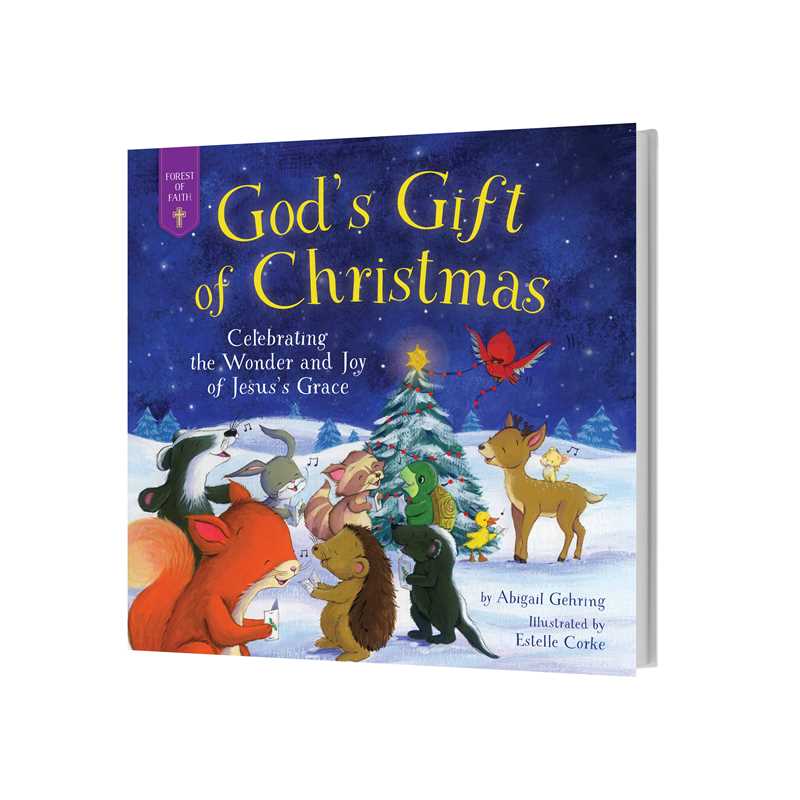 Children's book titled 'God's Gift of Christmas' with animal illustrations on a white background