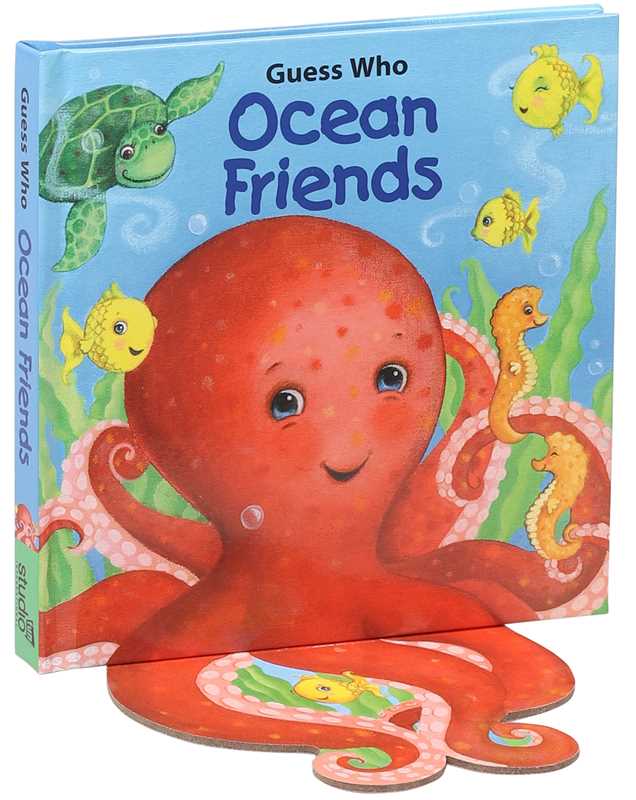 Children's book titled 'Guess Who Ocean Friends' with an octopus illustration on a blue background.