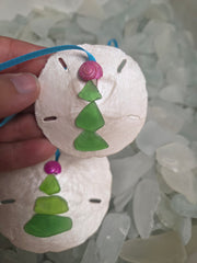 Handmade Sand Dollar Sea Glass Tree Ornament - beach Christmas decor