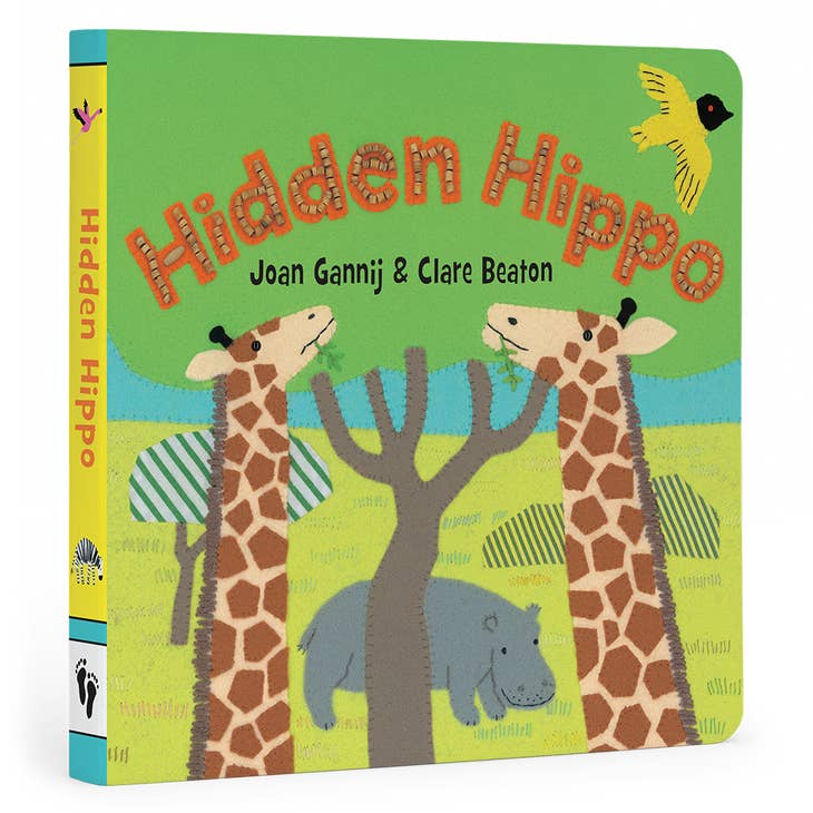 Cover of "Hidden Hippo" children's board book featuring a hippo hidden among African wildlife.