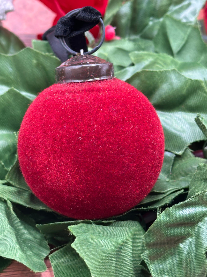 2" Wine Velvet Covered Glass Hanging Bauble