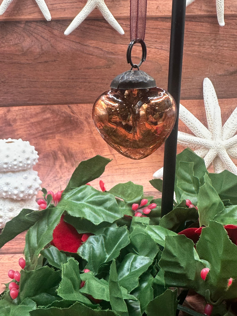 Small 1" Russet Crackle Glass Heart Decorations