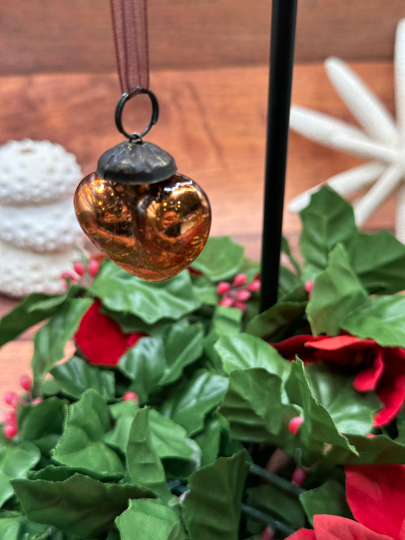 Small 1" Russet Crackle Glass Heart Decorations