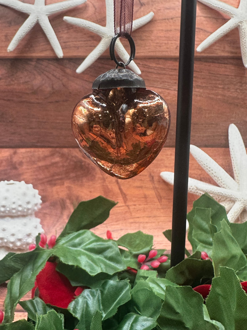 Small 1" Russet Crackle Glass Heart Decorations