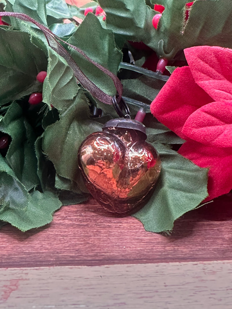 Small 1" Russet Crackle Glass Heart Decorations