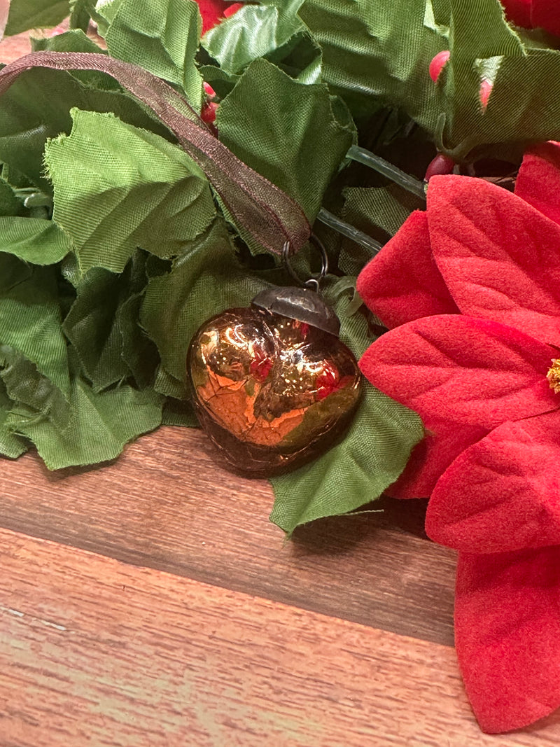 Small 1" Russet Crackle Glass Heart Decorations