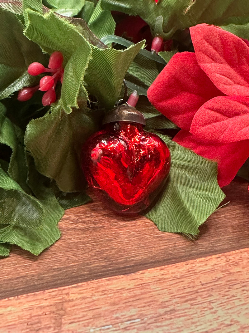 Red 1" Crackle Glass Hearts Christmas / Valentines