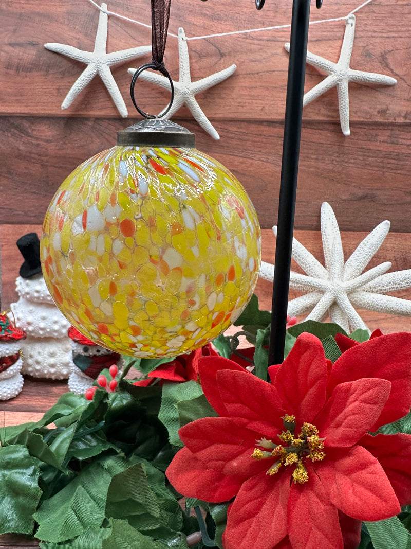 3" Ochre Cheena Glass Hanging Bauble