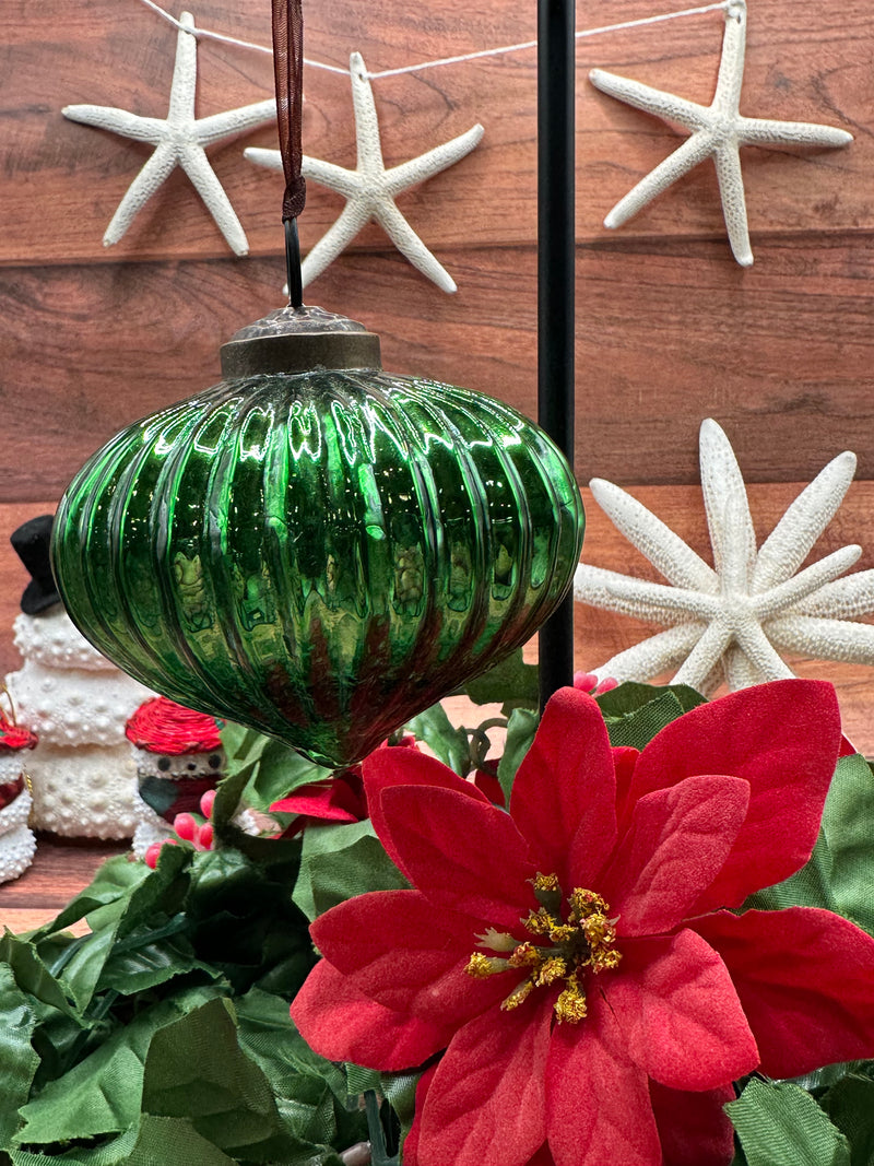 3" Emerald Ribbed Lantern Christmas Decoration