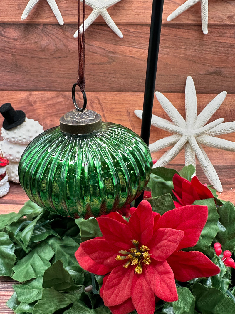 3" Emerald Ribbed Lantern Christmas Decoration