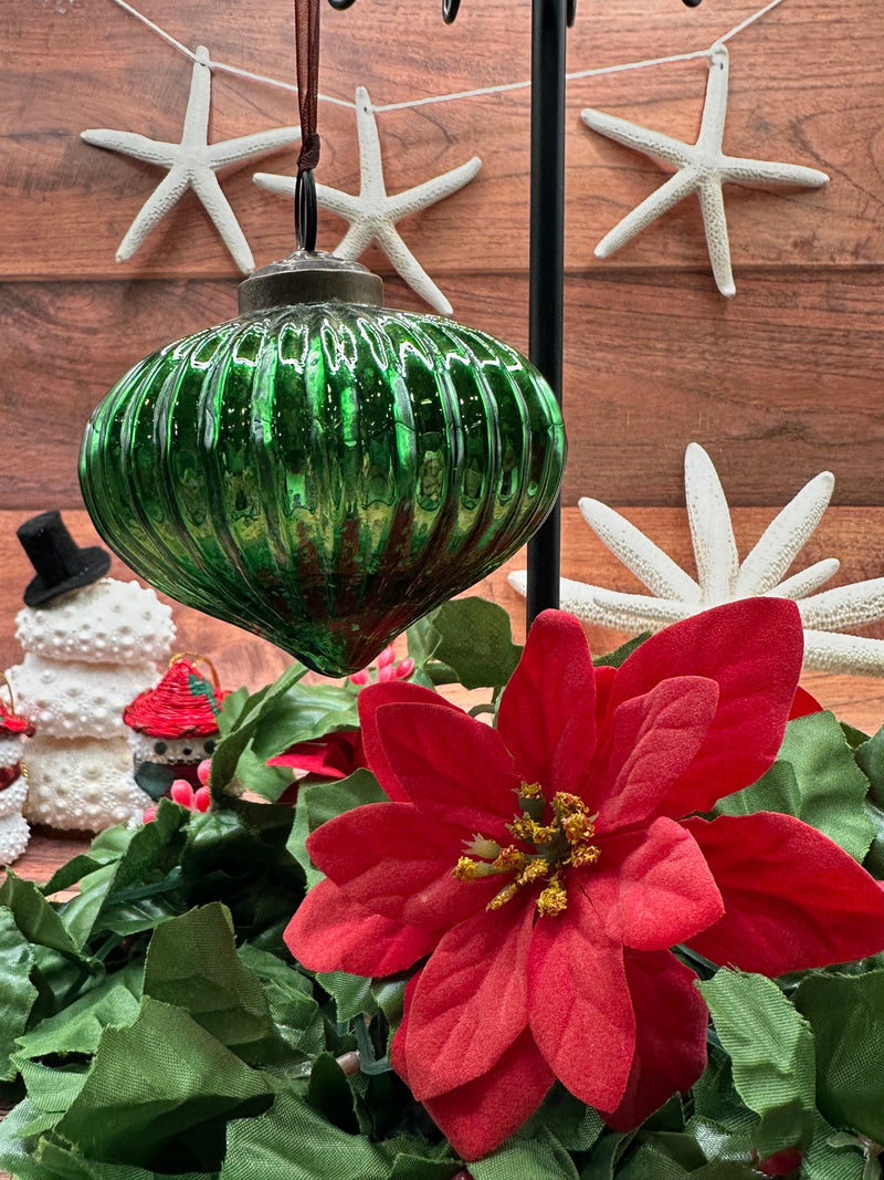 3" Emerald Ribbed Lantern Christmas Decoration