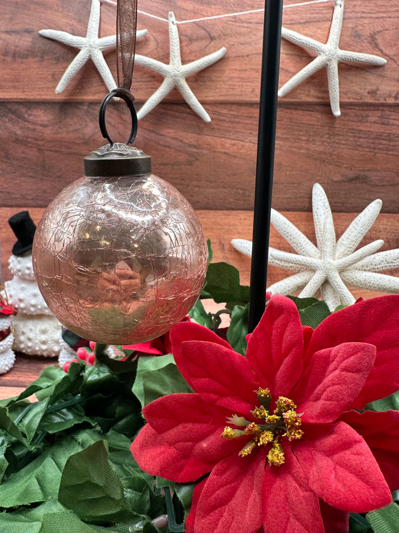 2" Medium Rose Quartz Crackle Glass Christmas Bauble