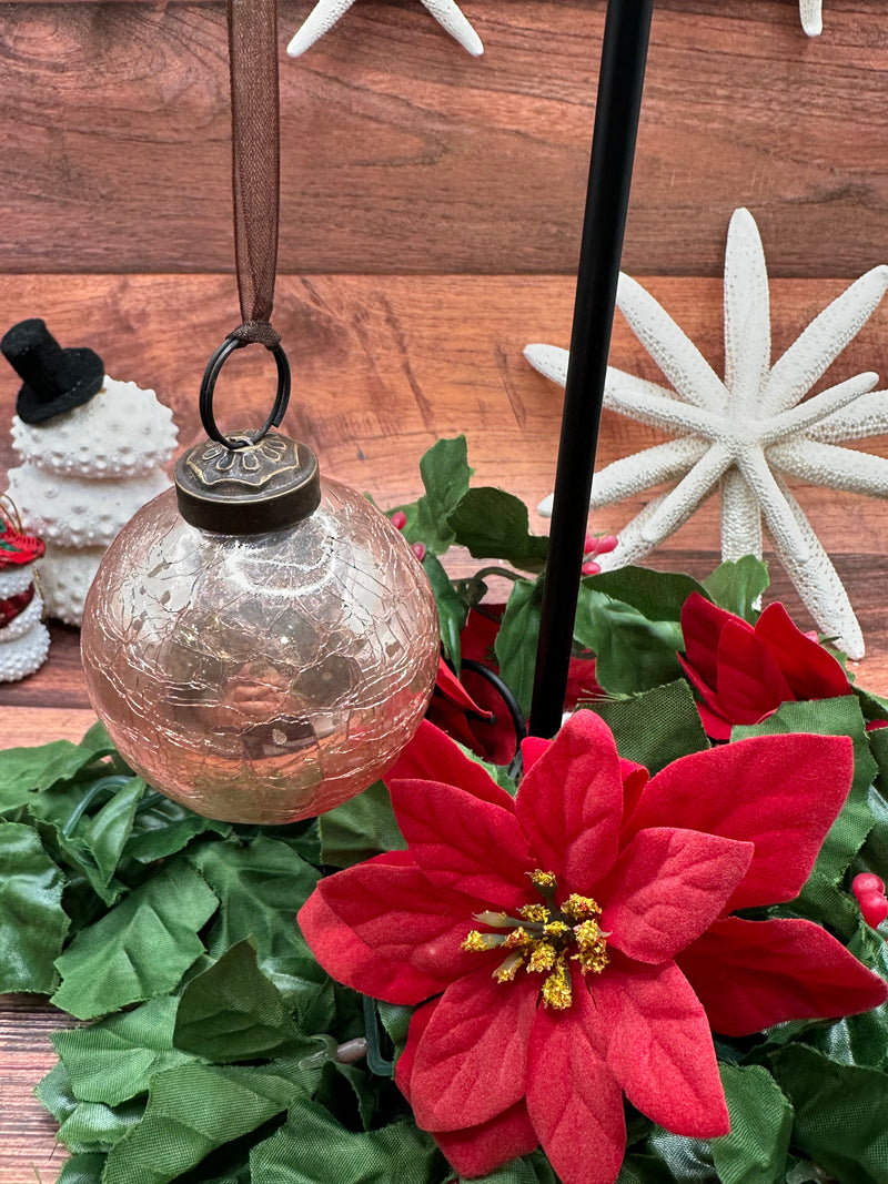 2" Medium Rose Quartz Crackle Glass Christmas Bauble