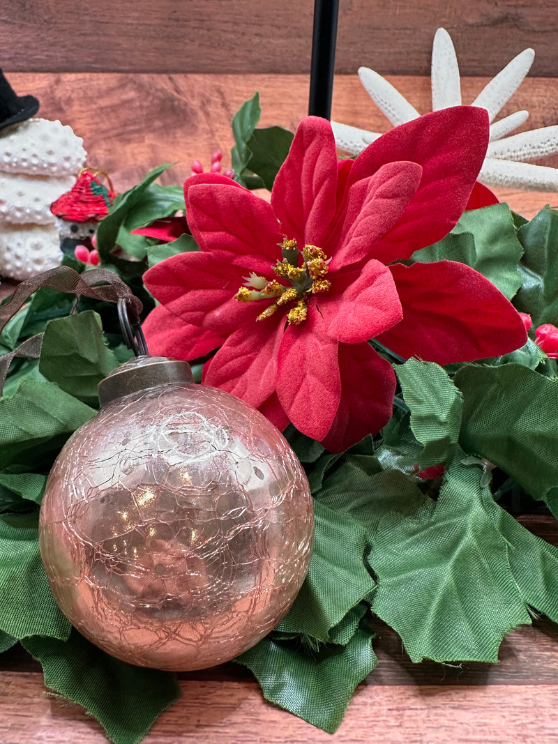 2" Medium Rose Quartz Crackle Glass Christmas Bauble