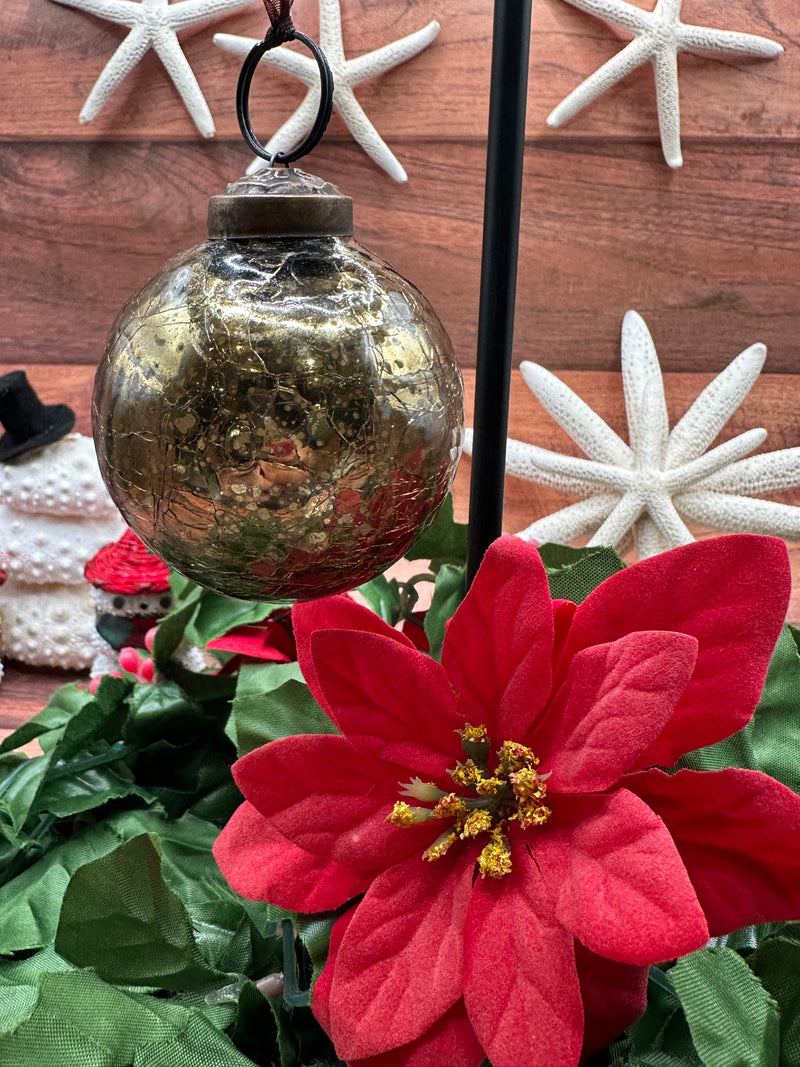 2" Olive Crackle Glass Christmas Bauble