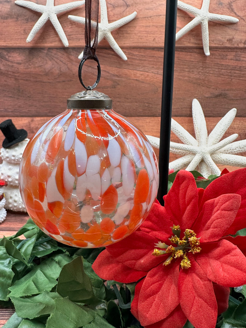 3" Tangerine Cheena Glass Hanging Bauble