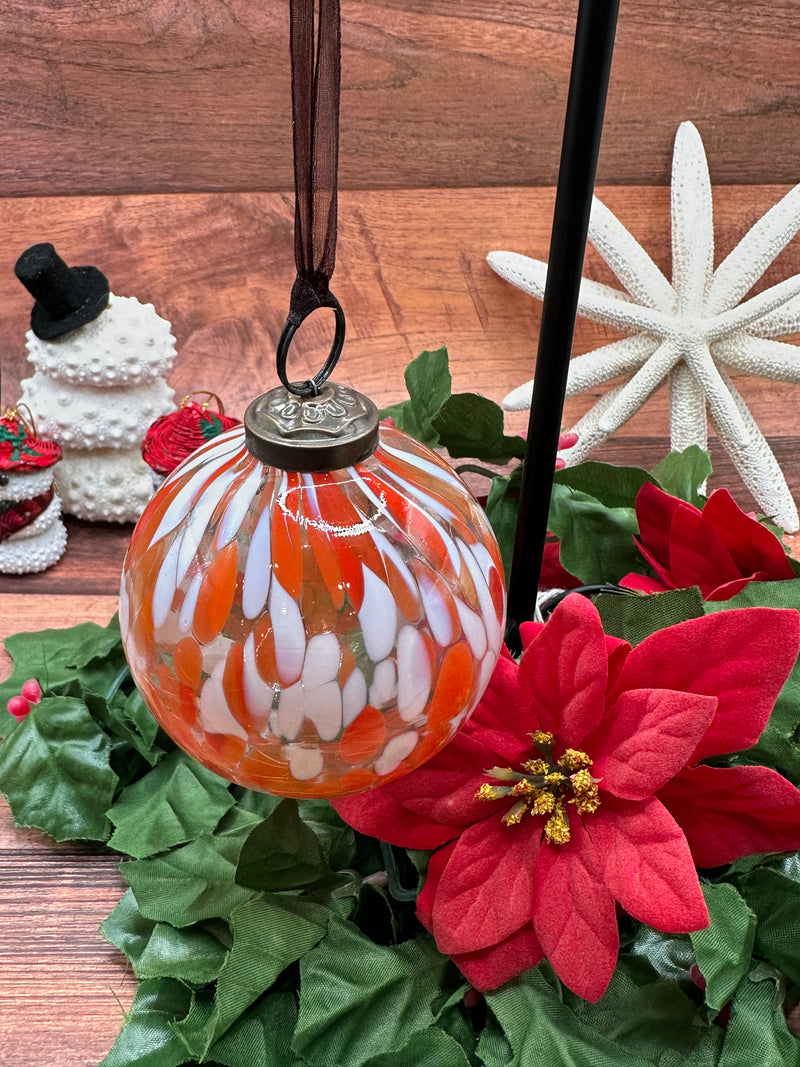 3" Tangerine Cheena Glass Hanging Bauble