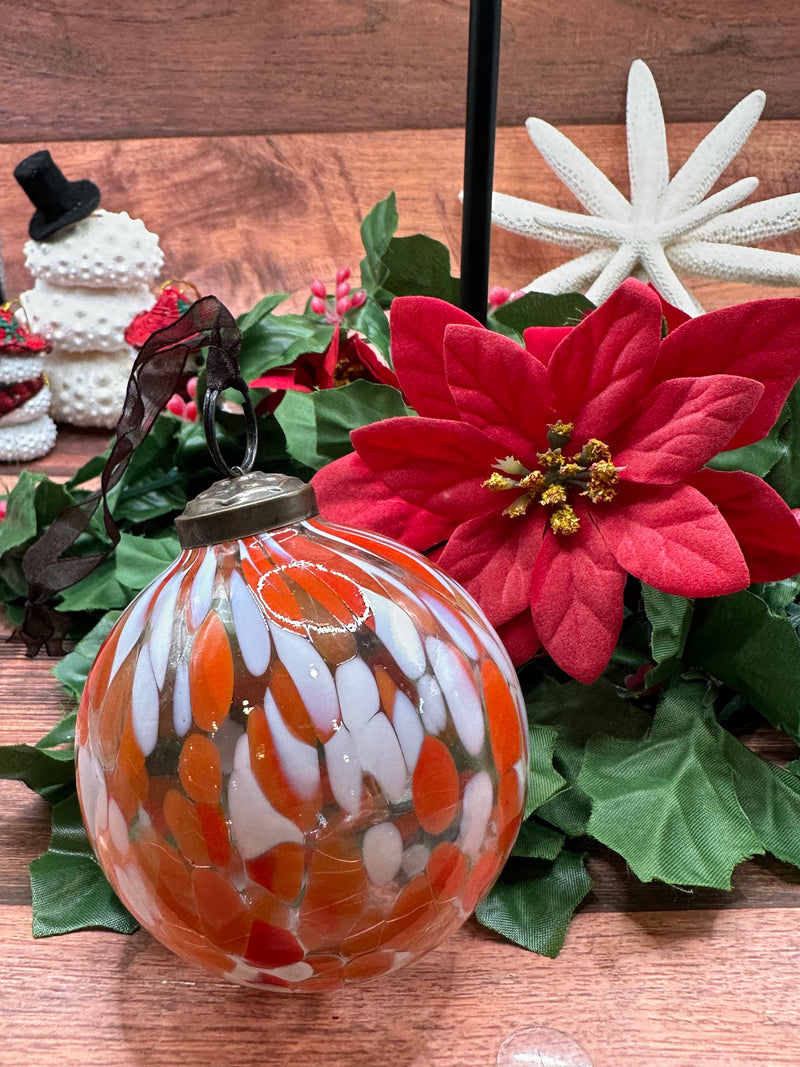 3" Tangerine Cheena Glass Hanging Bauble